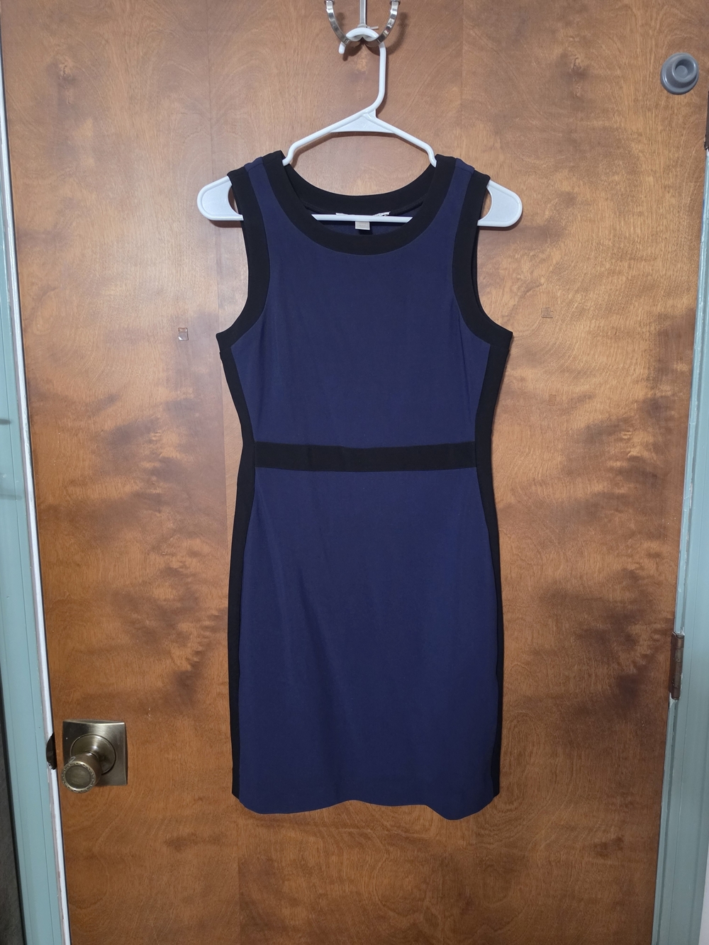 Boston Proper Navy Sheath Dress with Black Trim